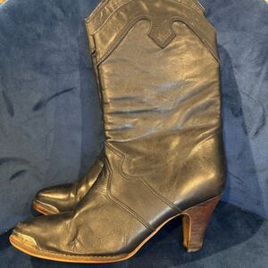 Vintage Balloons Black Leather Heeled Western Cowgirl Boots. Size 6